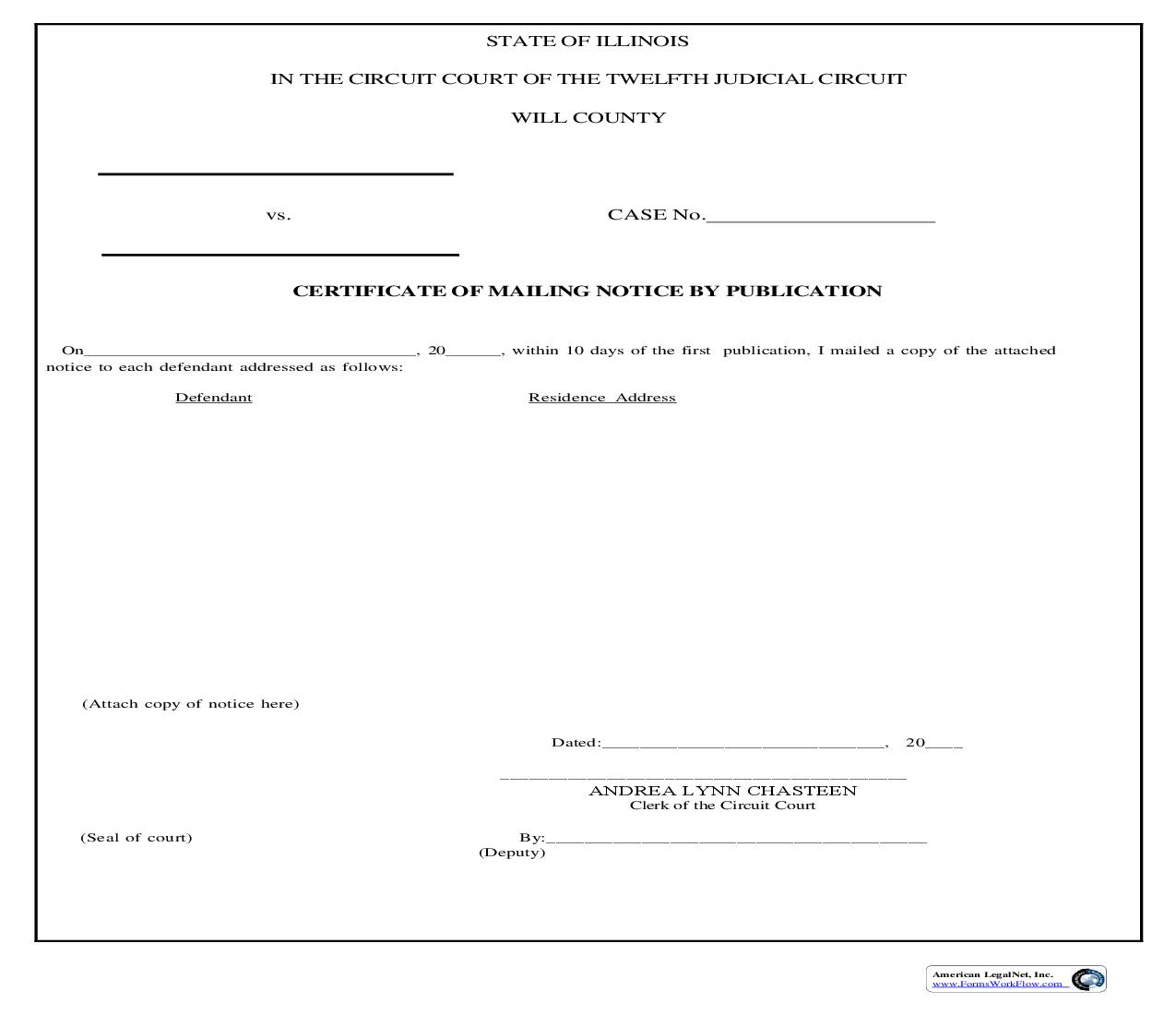 Certificate Of Mailing Notice By Publication | Pdf Fpdf Doc Docx | Illinois