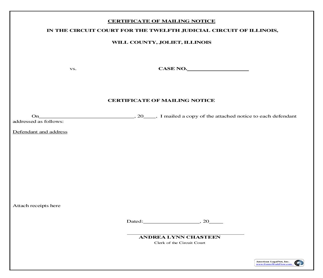 Certificate Of Mailing Notice | Pdf Fpdf Doc Docx | Illinois