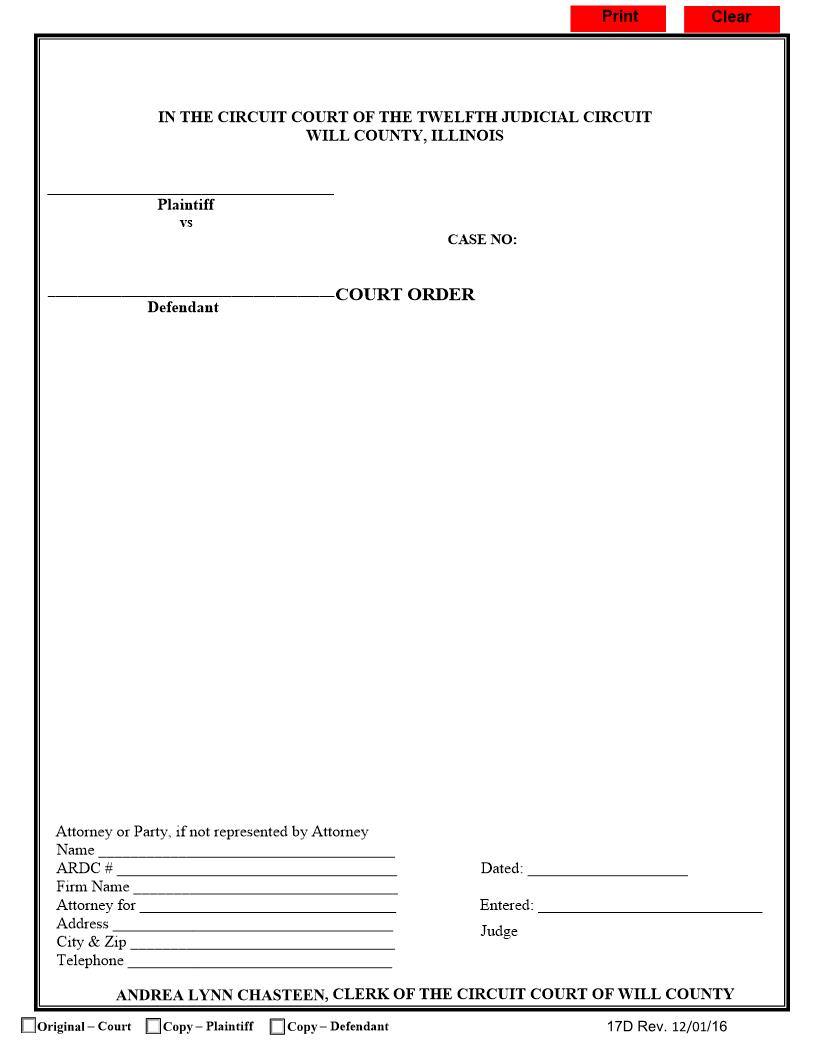Court Order {17D} | Pdf Fpdf Doc Docx | Illinois