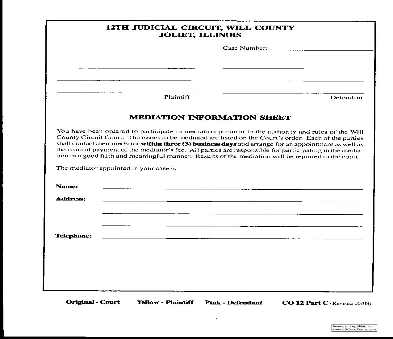 Mediation Information Sheet {CO-12-C} | Pdf Fpdf Doc Docx | Illinois