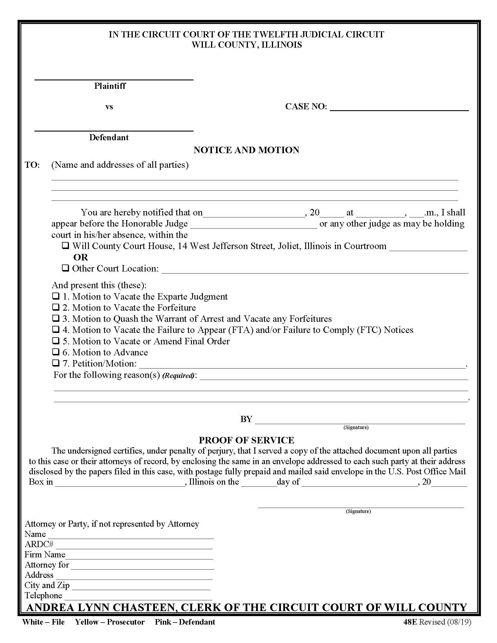 Notice And Motion {48E} | Pdf Fpdf Docx | Illinois
