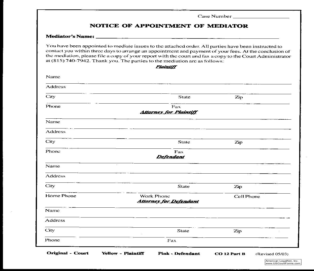 Notice Of Appointment Of Mediator {CO-12-B} | Pdf Fpdf Doc Docx | Illinois