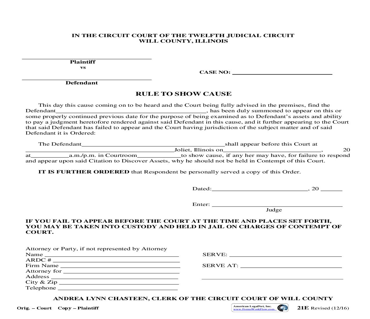 Rule To Show Cause {21E} | Pdf Fpdf Doc Docx | Illinois