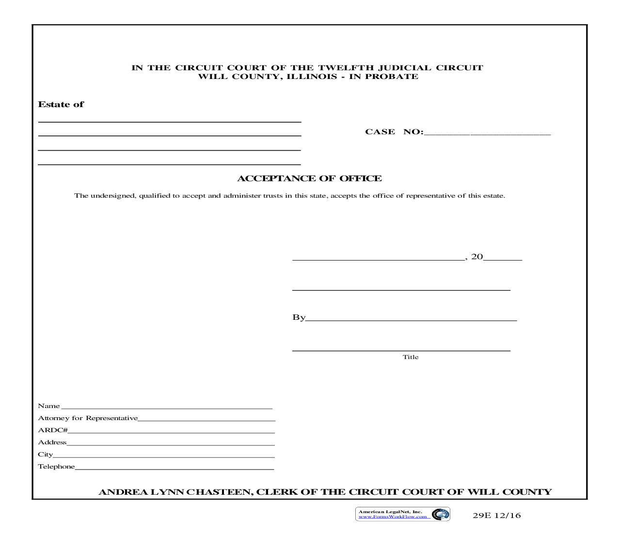 Acceptance Of Office {29E} | Pdf Fpdf Doc Docx | Illinois