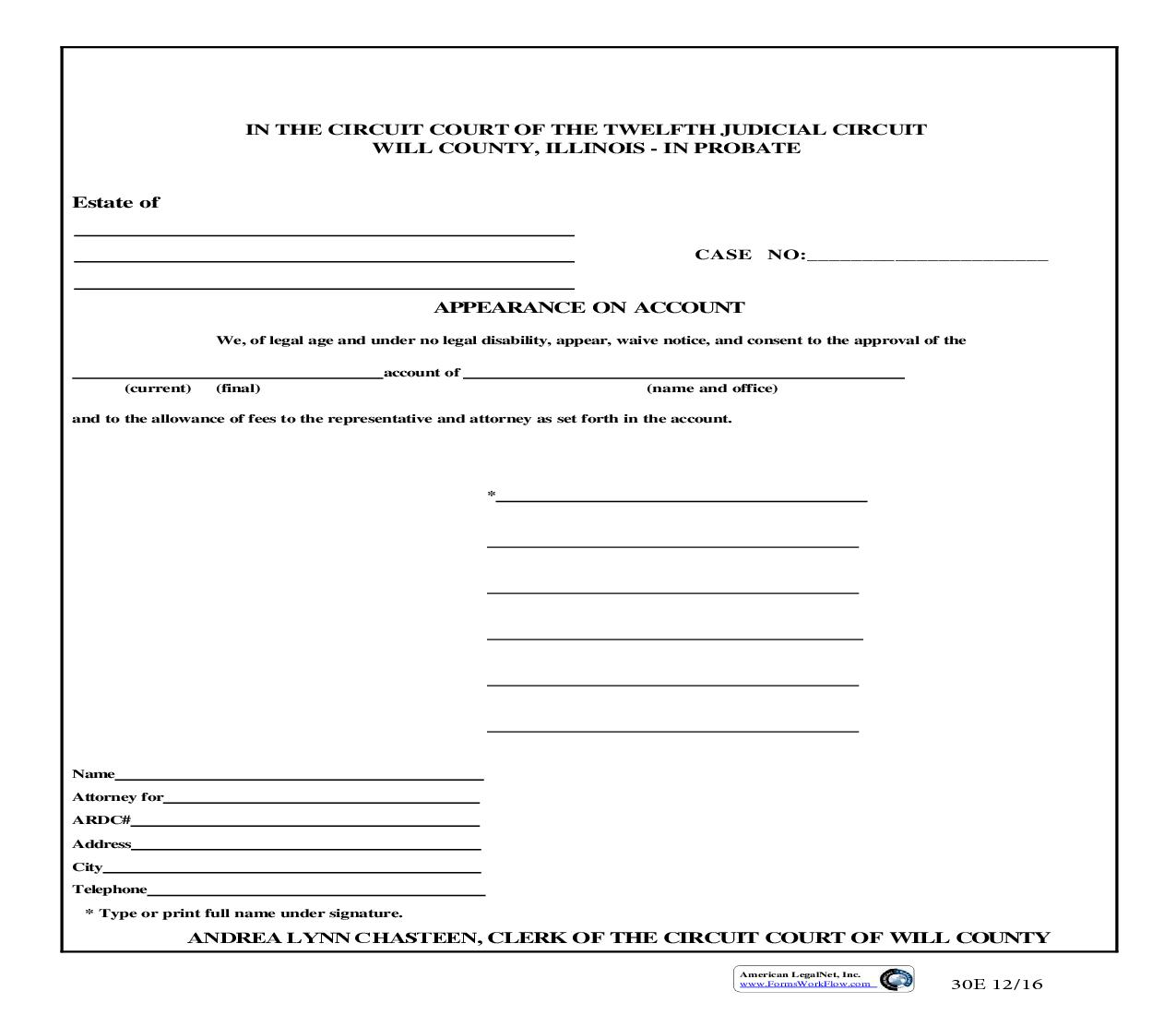 Appearance On Account {30E} | Pdf Fpdf Doc Docx | Illinois
