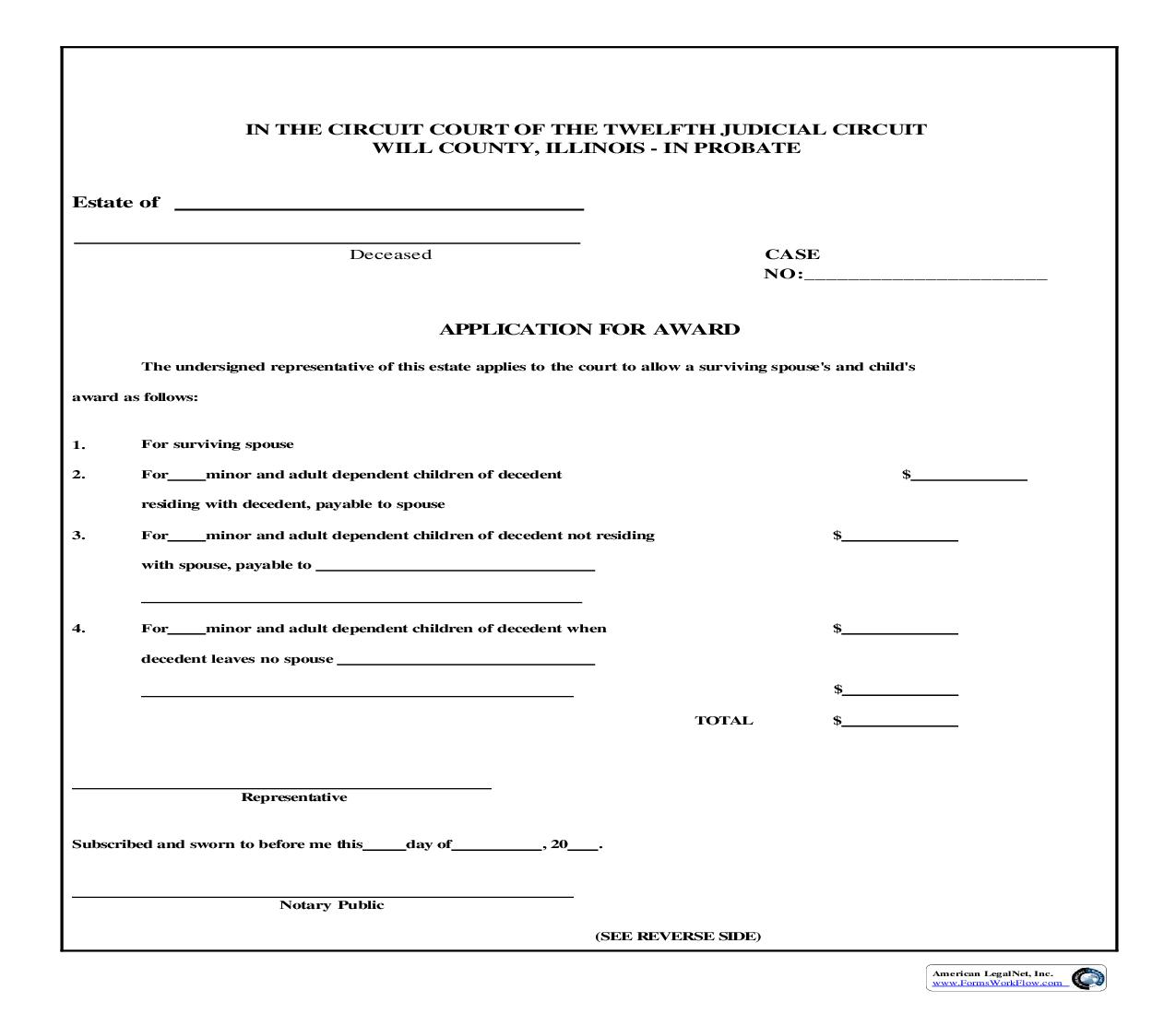 Application For Award {31E} | Pdf Fpdf Doc Docx | Illinois