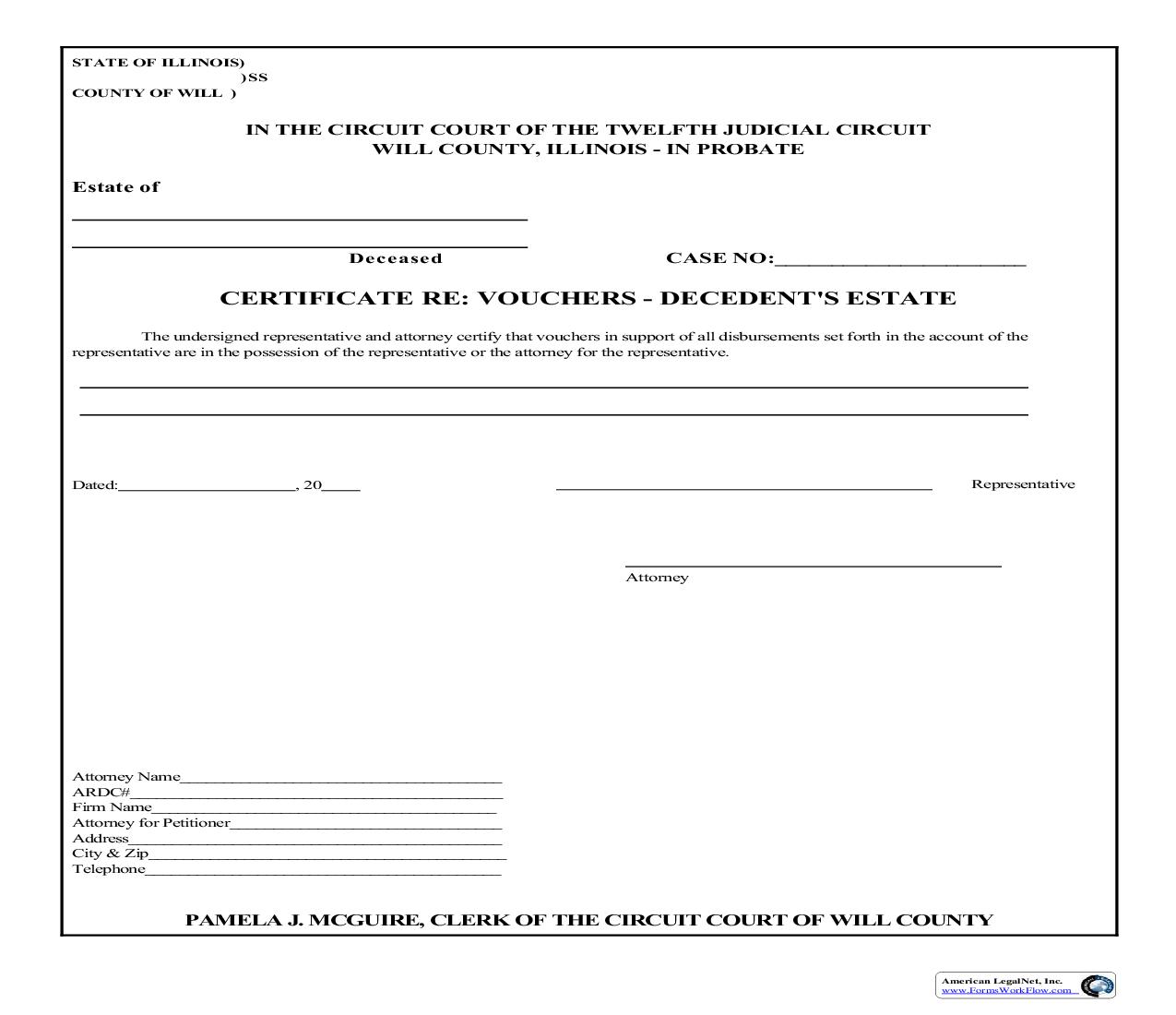 Certificate Re Vouchers Decedents Estate | Pdf Fpdf Doc Docx | Illinois