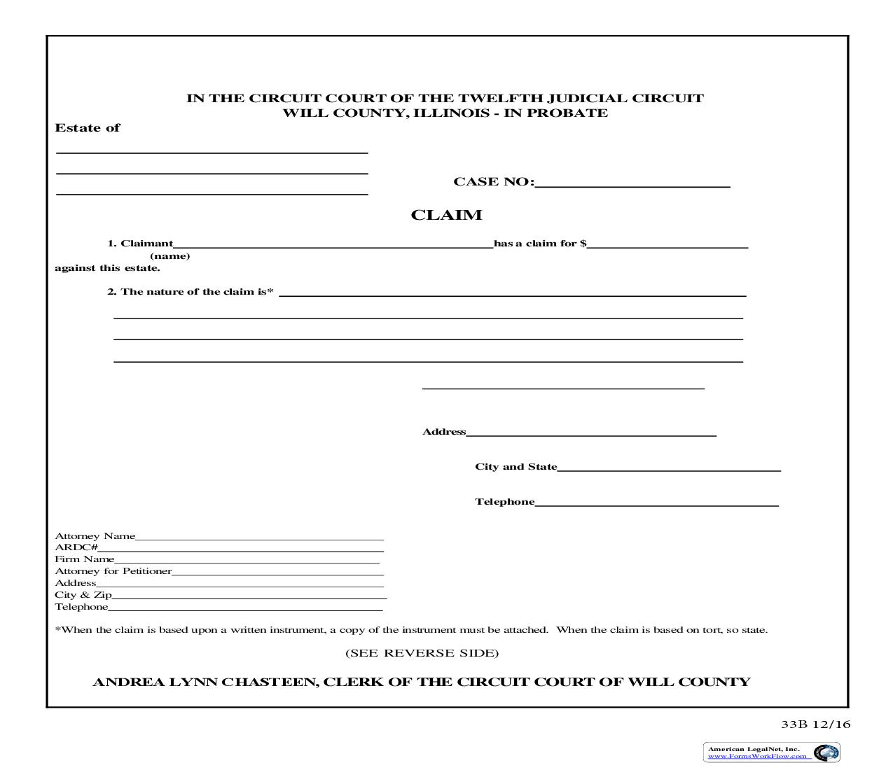 Claim {33B} | Pdf Fpdf Doc Docx | Illinois