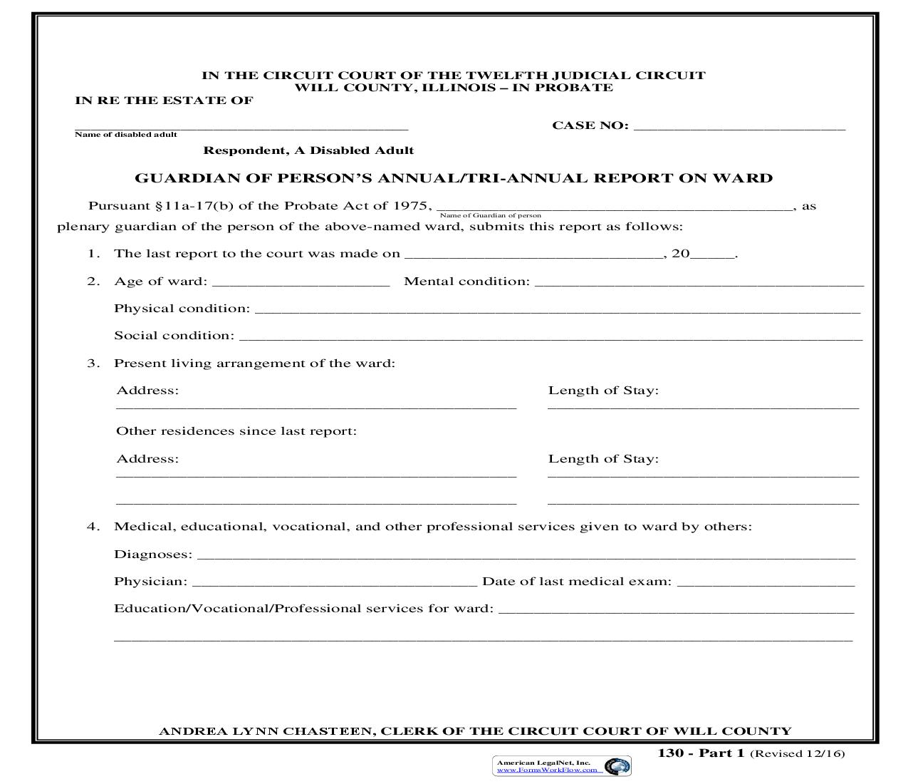 Guardian Of Persons Annual-Tri-Annual Report On Ward {130} | Pdf Fpdf Doc Docx | Illinois
