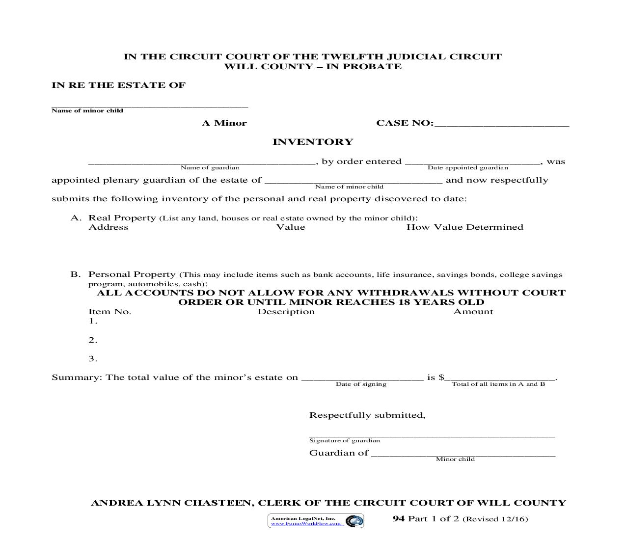 Inventory (Minor) {94} | Pdf Fpdf Doc Docx | Illinois