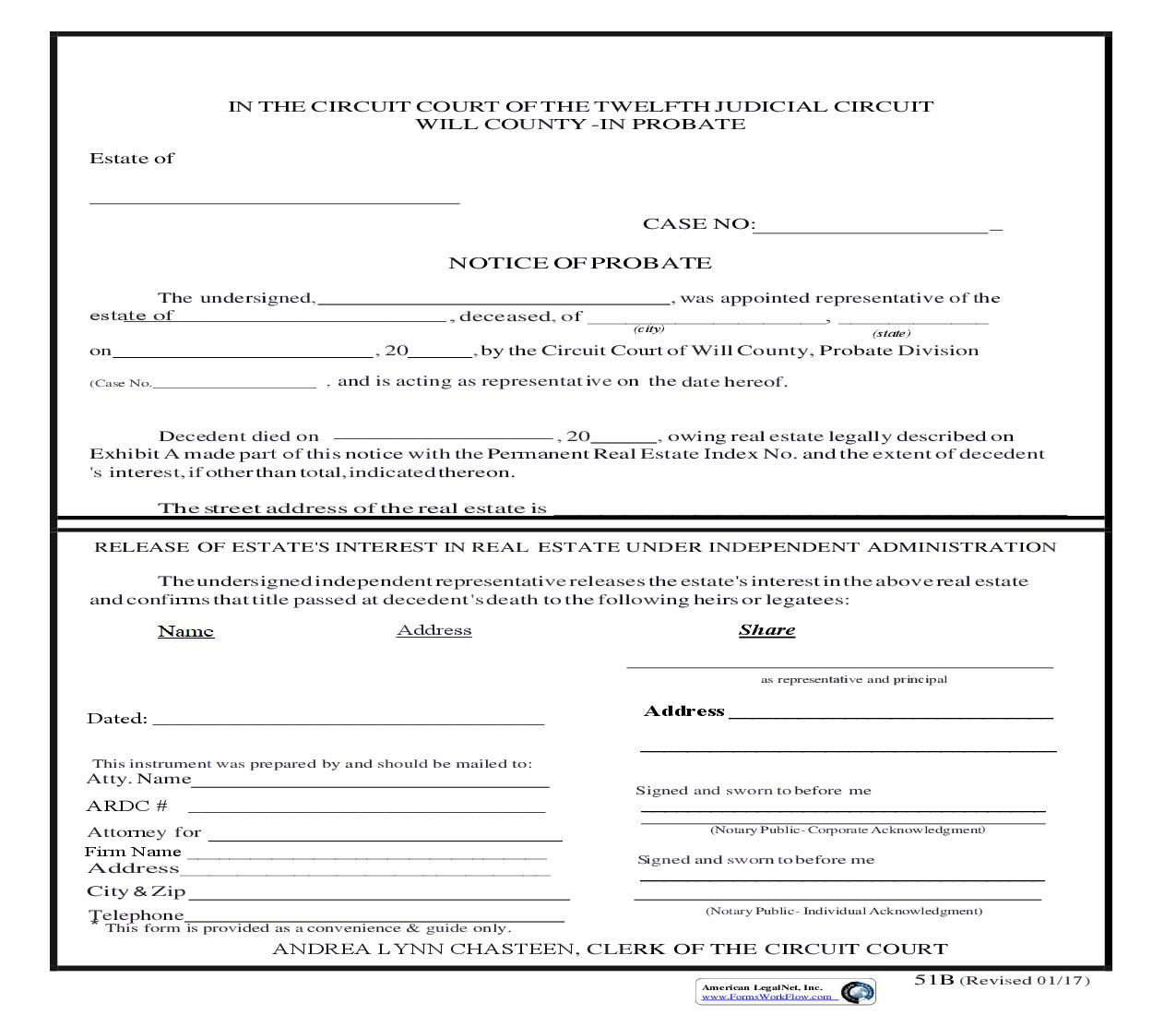 Notice Of Probate {51B} | Pdf Fpdf Doc Docx | Illinois
