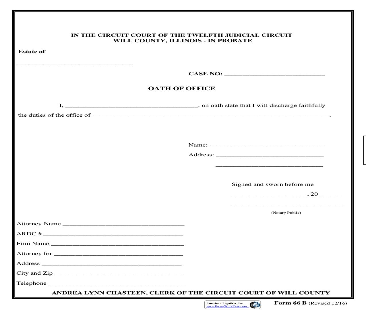 Oath Of Office {66B} | Pdf Fpdf Doc Docx | Illinois