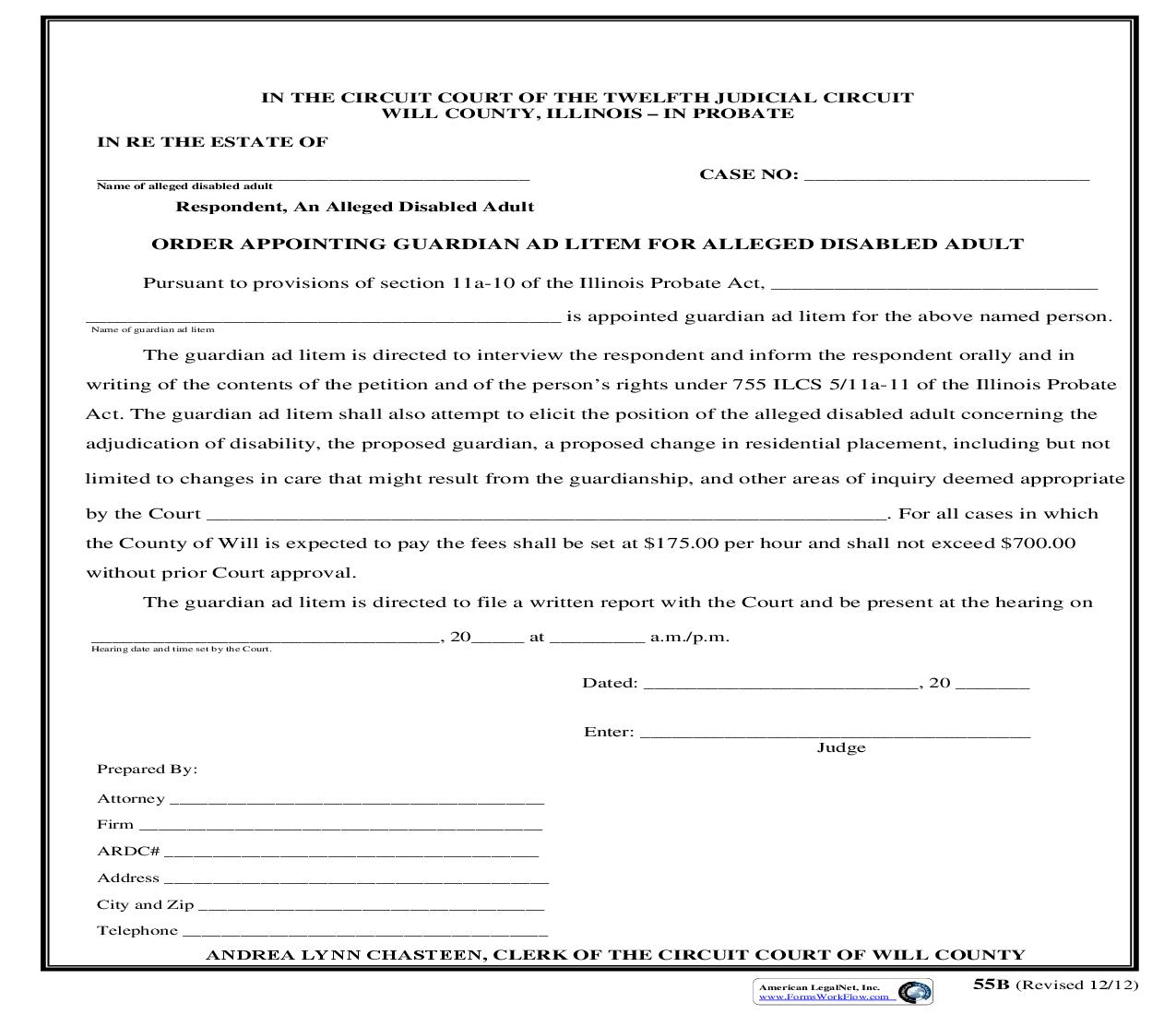Order Appointing Guardian Ad Litem For Alleged Disabled Adult {55B} | Pdf Fpdf Doc Docx | Illinois