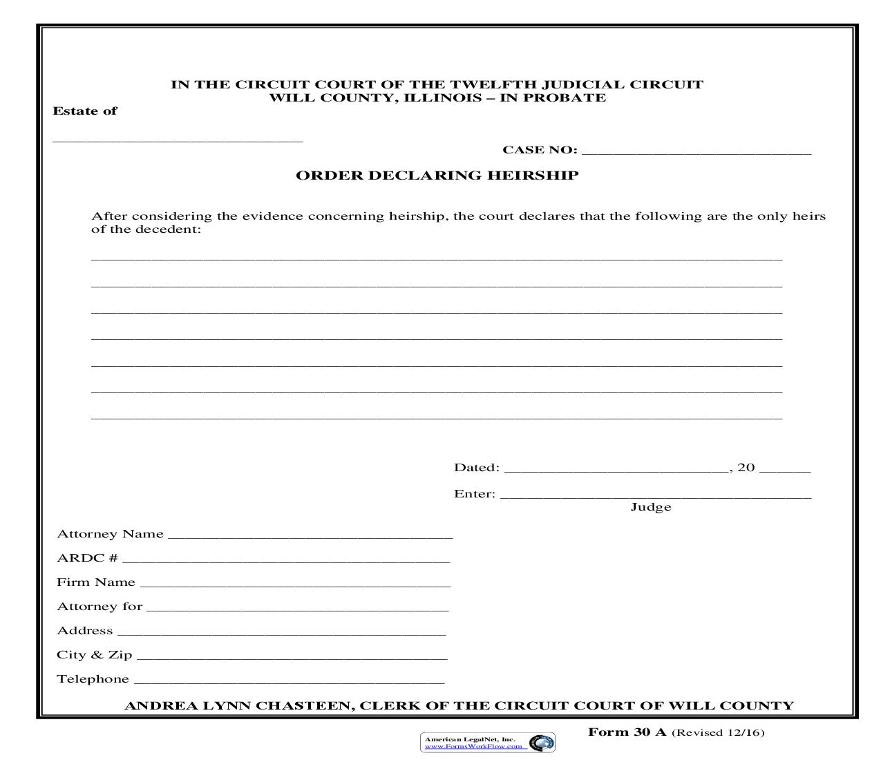Order Declaring Heirship {30a} | Pdf Fpdf Doc Docx | Illinois