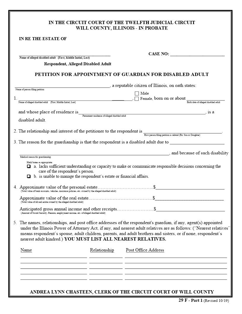 Petition For Appointment Of Guardian For Disabled Adult {29F} | Pdf Fpdf Doc Docx | Illinois