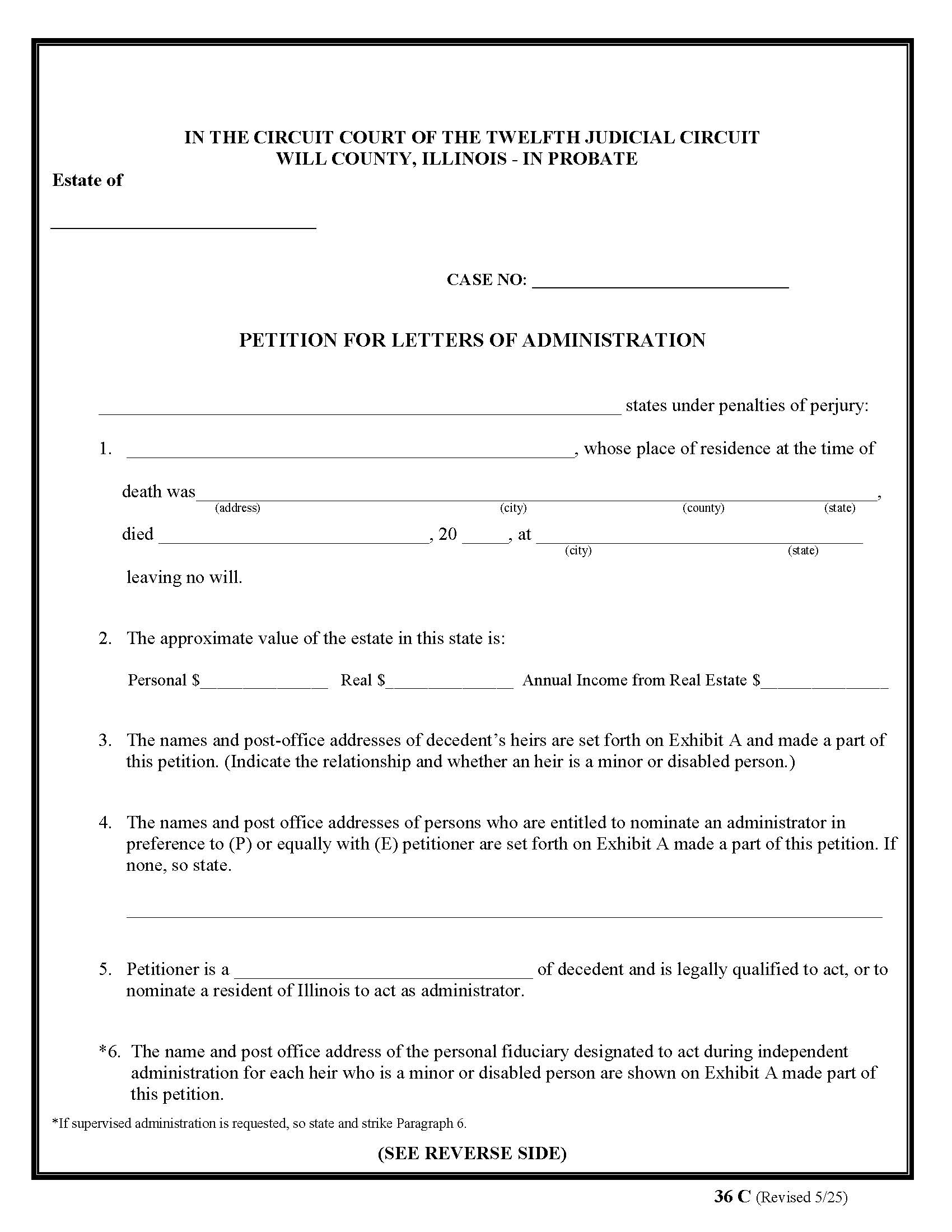 Petition For Letters Of Administration {36C} | Pdf Fpdf Doc Docx | Illinois