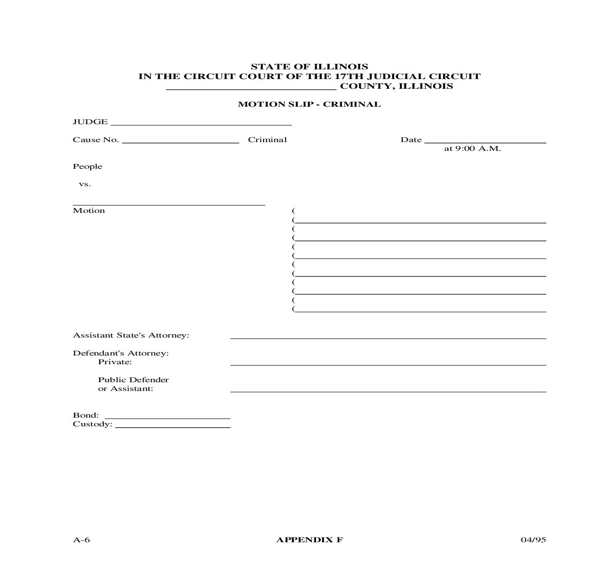 Motion Slip - Criminal {Appendix F} | Pdf Fpdf Doc Docx | Illinois