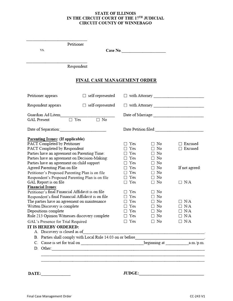Final Case Management Order {CC-243 V1} | Pdf Fpdf Docx | Illinois