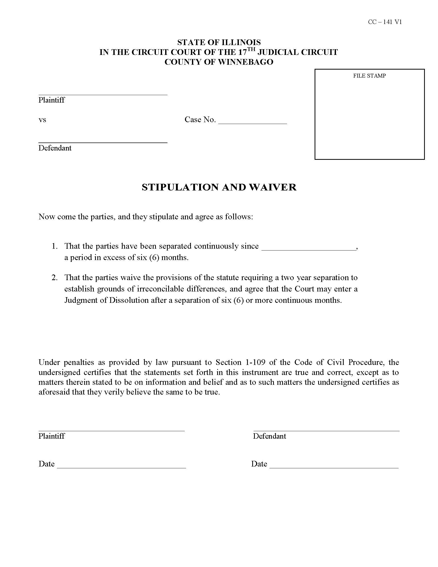 Waiver And Consent {CC-142} | Pdf Fpdf Doc Docx | Illinois