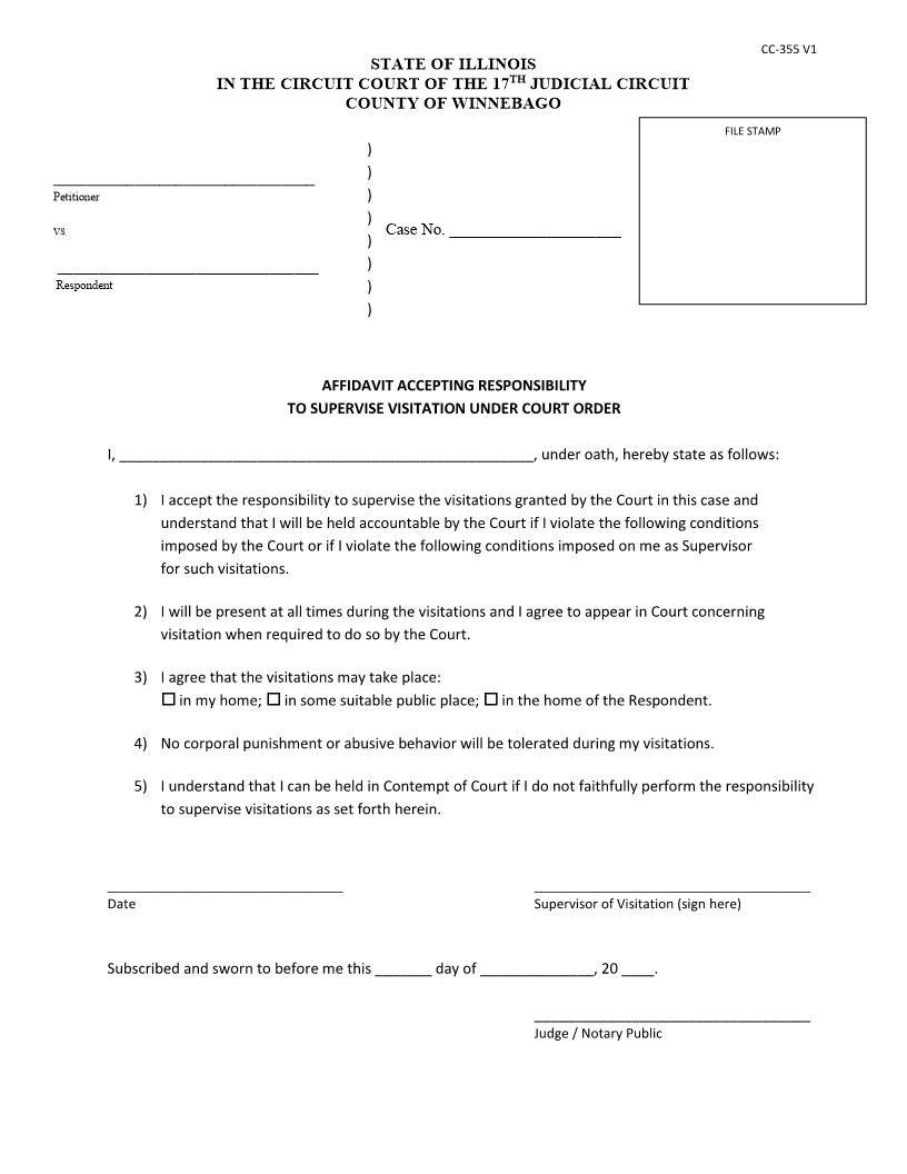 Affidavit Accepting Responsibility To Supervise Visitation Under Court Order {CC-355} | Pdf Fpdf Docx | Illinois