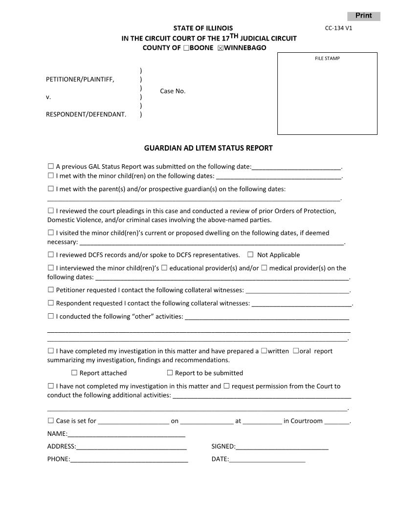 Guardian Ad Litem Status Report {CC-134} | Pdf Fpdf Docx | Illinois
