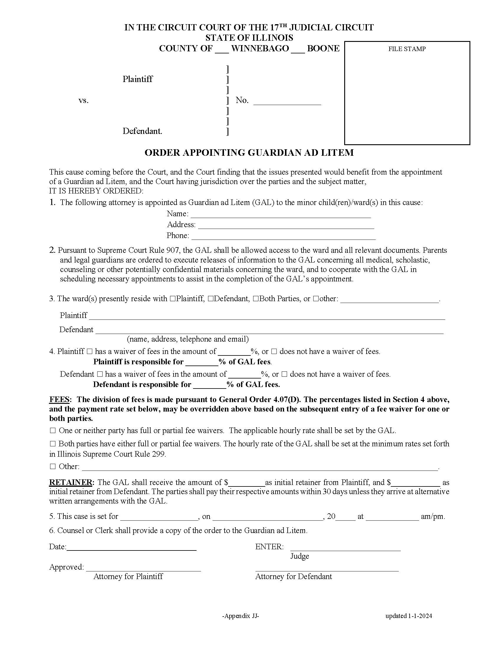 Order Appointing Guardian Ad Litem {Appendix JJ} | Pdf Fpdf Docx | Illinois