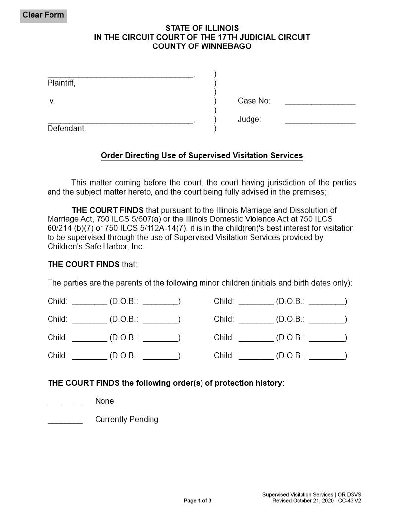 Order Directing Use Of Supervised Visitation Services {CC-43 V2} | Pdf Fpdf Docx | Illinois