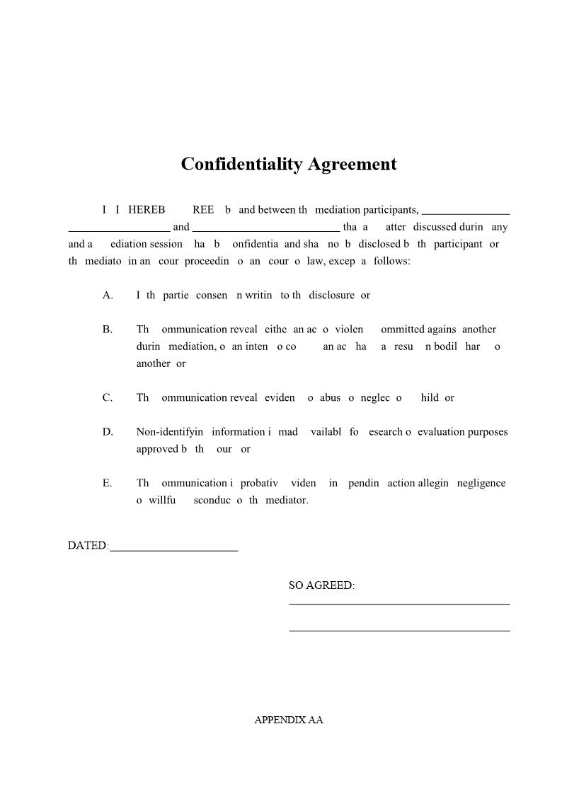 Confidentiality Agreement (Mediation) {Appendix AA} | Pdf Fpdf Docx | Illinois