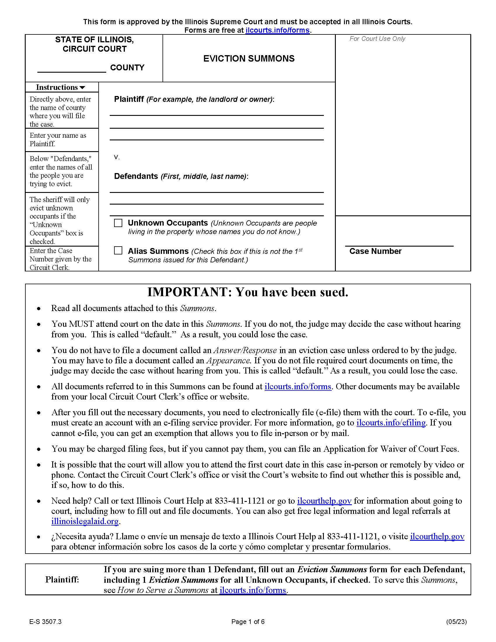 Eviction Summons (With Rental Assistance Program Sheet) | Pdf Fpdf Docx | Illinois