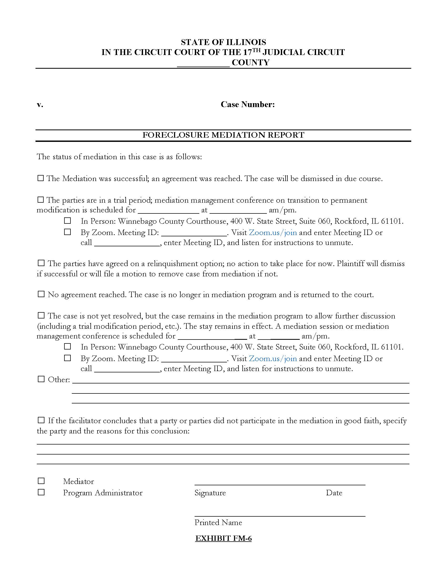 Foreclosure Mediation Report {FM-6} | Pdf Fpdf Docx | Illinois