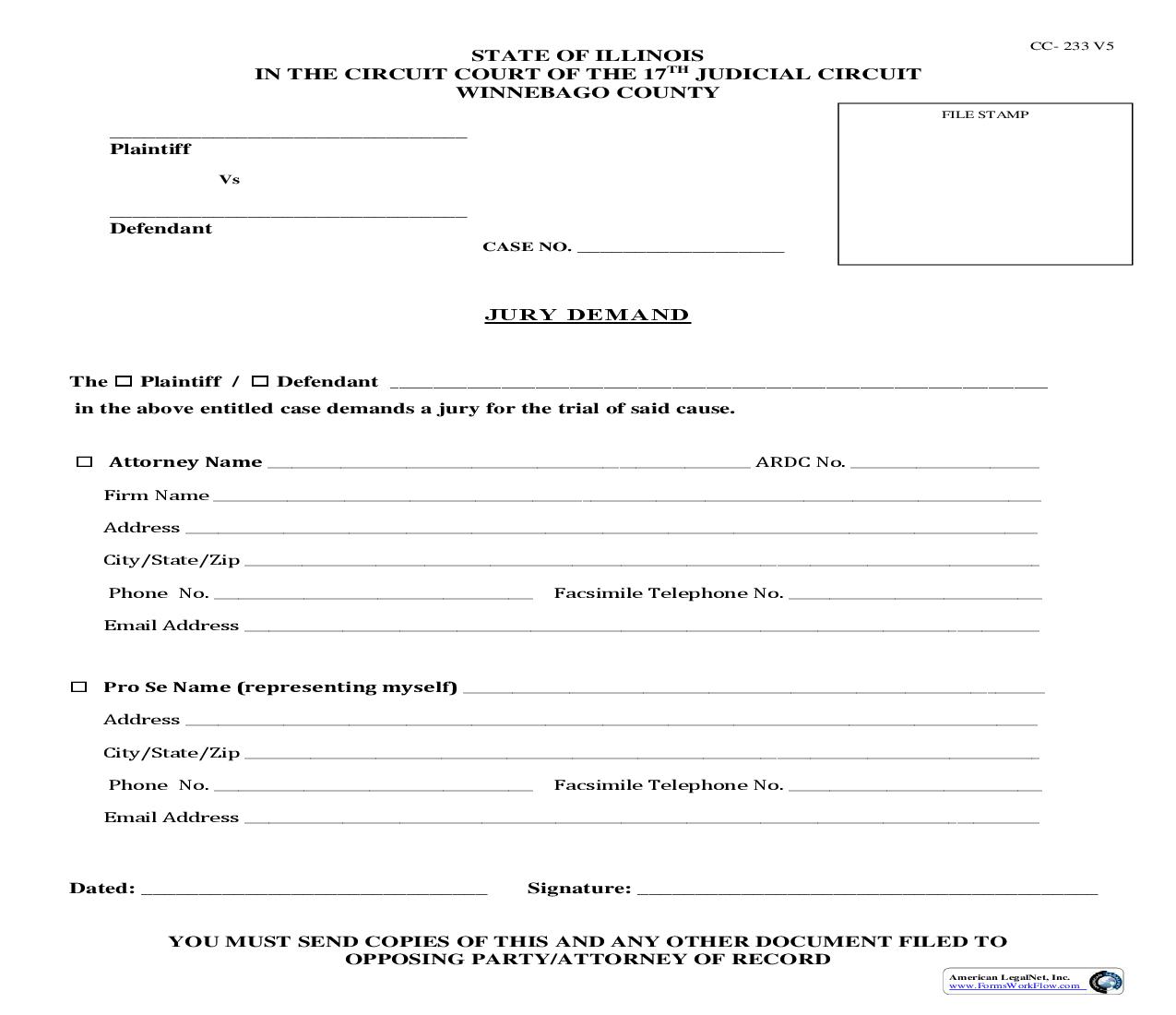 Jury Demand {CC-233} | Pdf Fpdf Doc Docx | Illinois