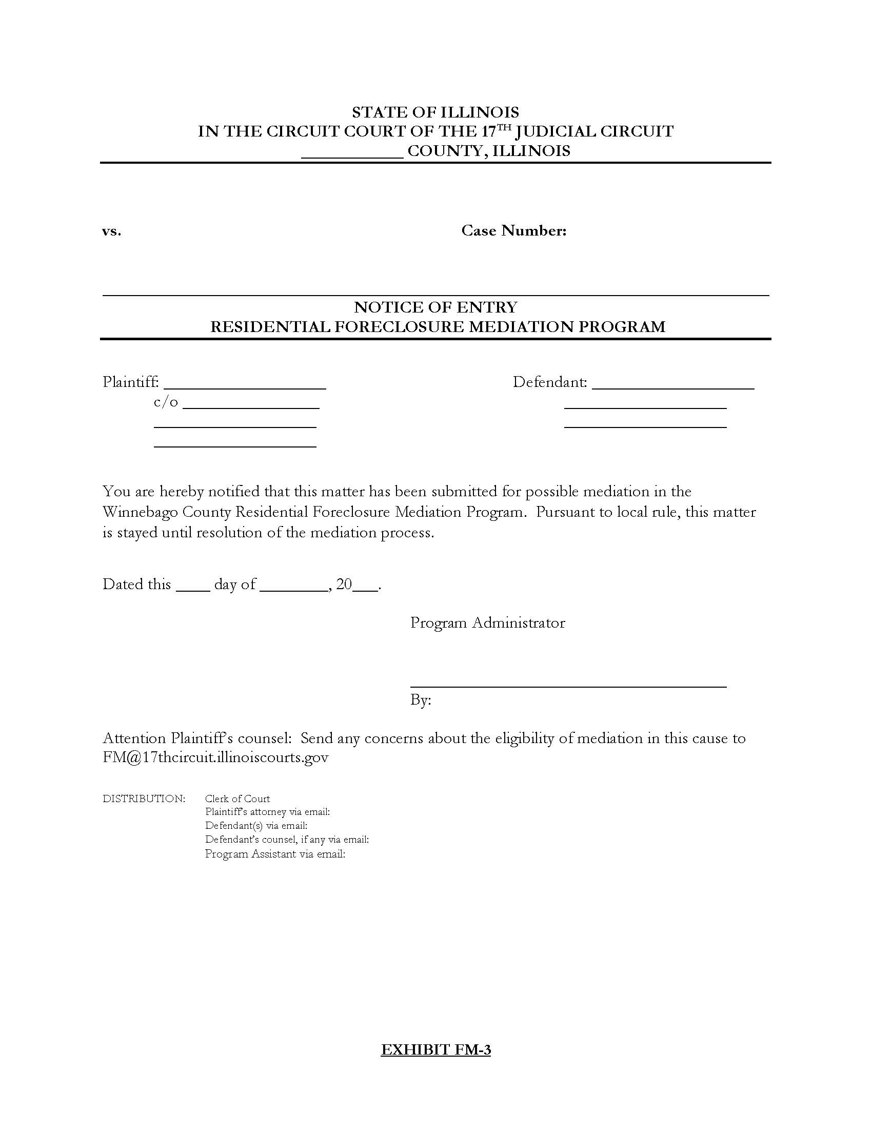 Notice Of Entry Residential Foreclosure Mediation Program {FM-3} | Pdf Fpdf Docx | Illinois