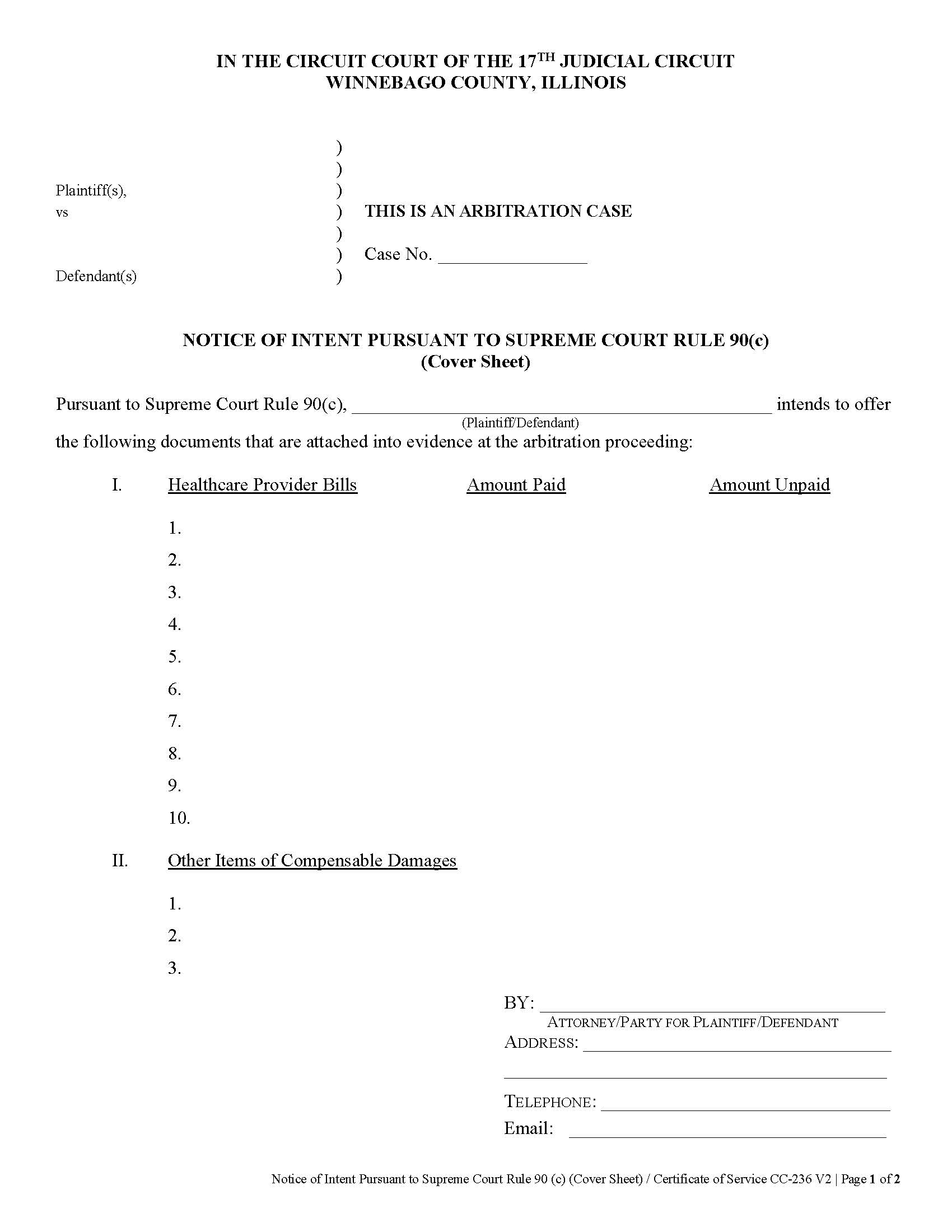 Notice Of Intent Pursuant To Supreme Court Rule 90(c) {CC-236} | Pdf Fpdf Docx | Illinois
