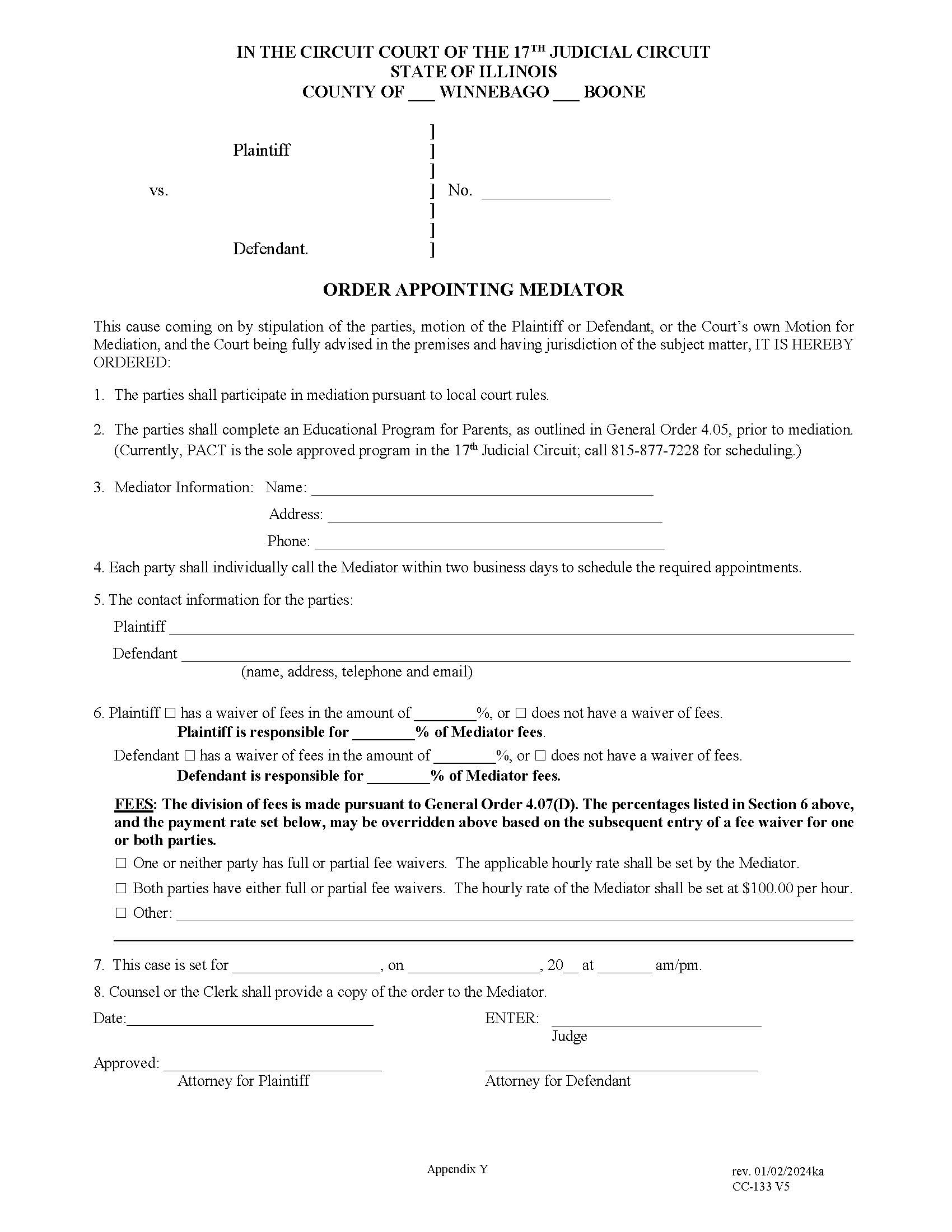 Order Appointing Mediator {Appendix Y} | Pdf Fpdf Docx | Illinois