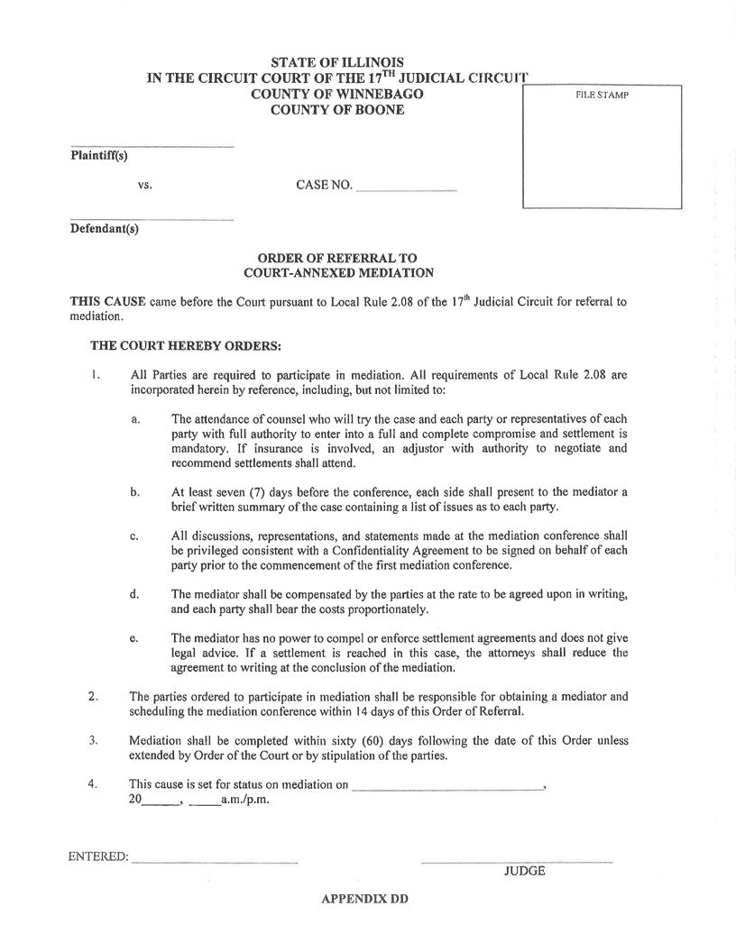 Order Of Referral To Court-Annexed Mediation {Appendix DD} | Pdf Fpdf Docx | Illinois