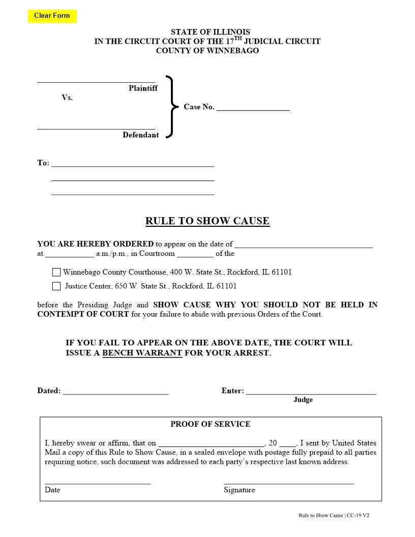 Rule To Show Cause {CC-19} | Pdf Fpdf Docx | Illinois