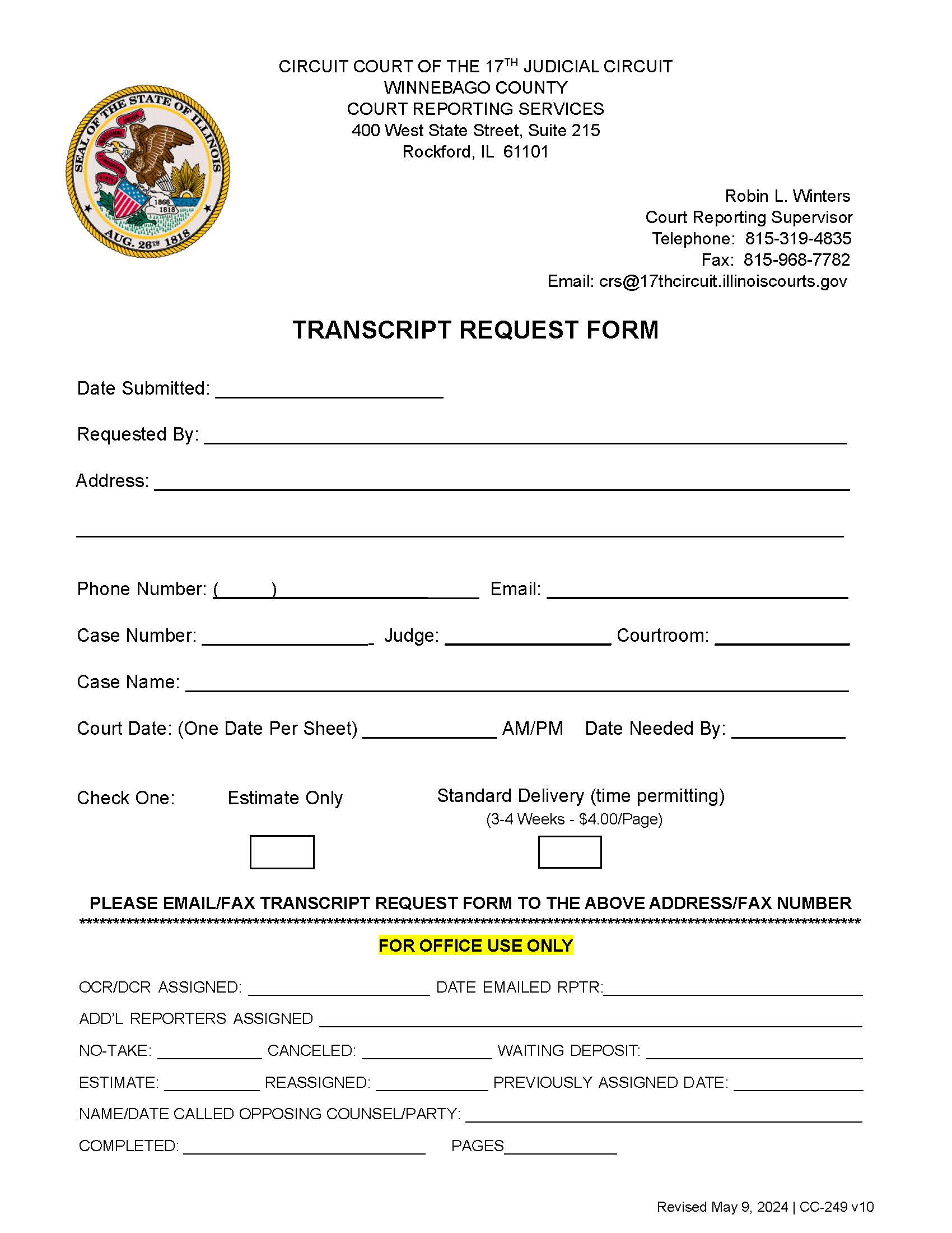 Transcript Request Form {CC-249} | Pdf Fpdf Doc Docx | Illinois