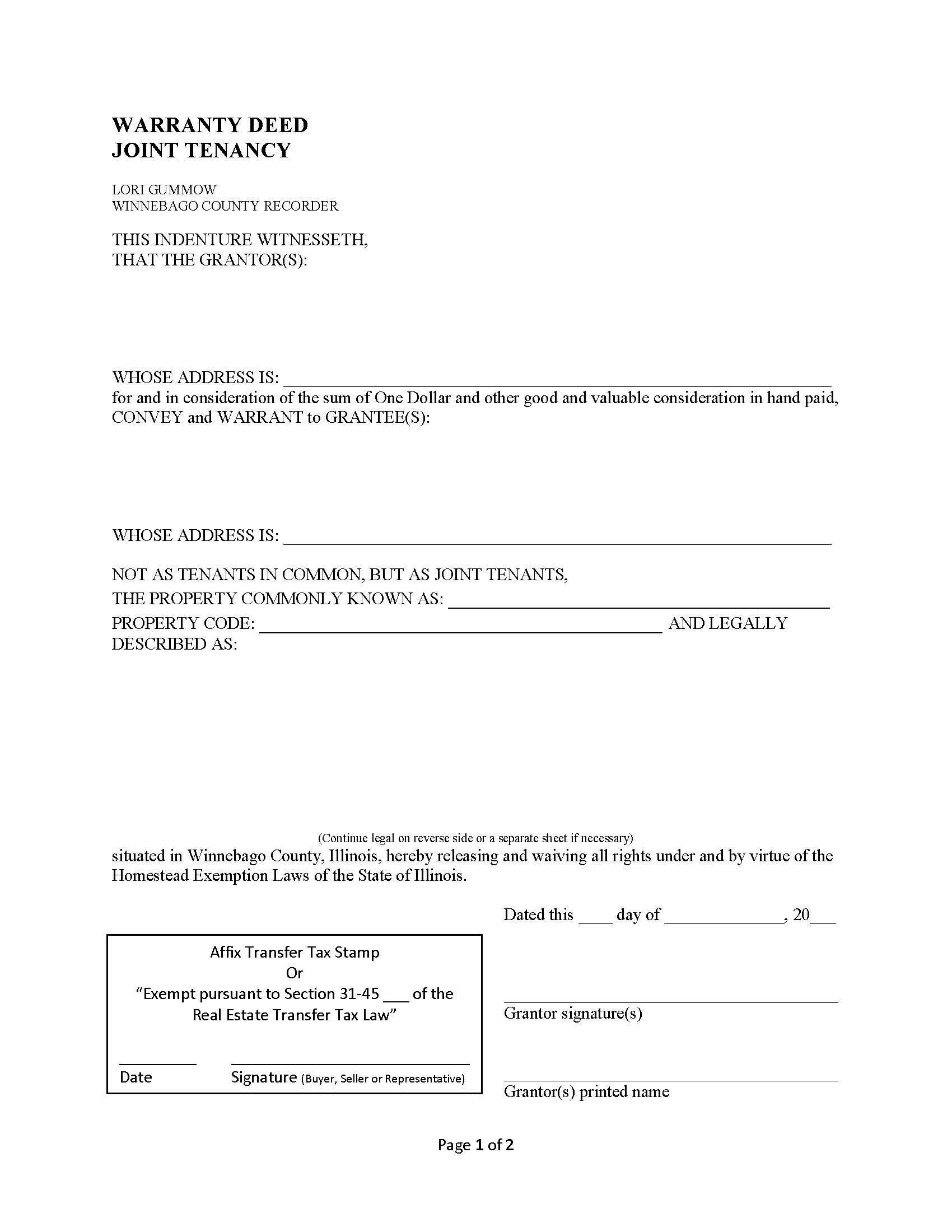 Warranty Deed Joint Tenancy | Pdf Fpdf Docx | Illinois