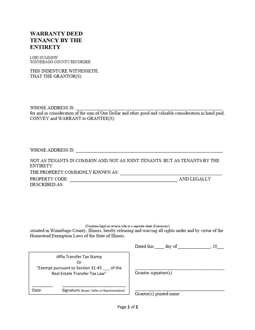 Warranty Deed Tenancy By The Entirety | Pdf Fpdf Docx | Illinois