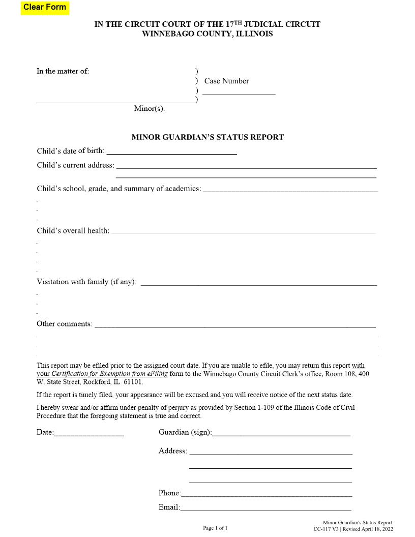 Minor Guardians Status Report {CC-117} | Pdf Fpdf Docx | Illinois