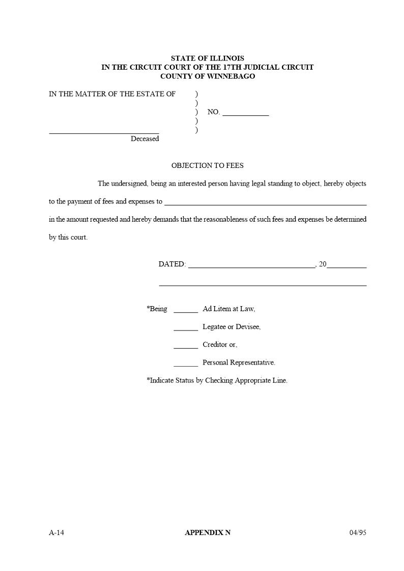 Objection To Fees {Appendix N} | Pdf Fpdf Docx | Illinois
