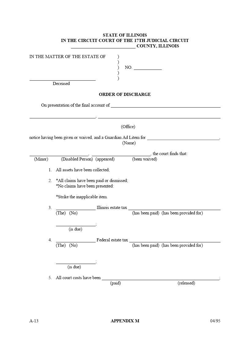 Order Of Discharge {Appendix M} | Pdf Fpdf Docx | Illinois