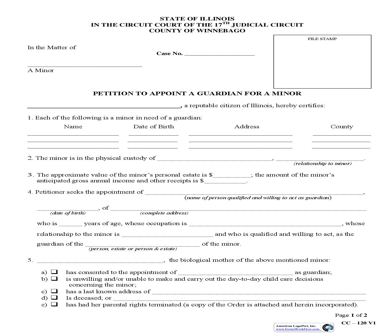 Petition To Appoint Guardian For Minor {CC-120} | Pdf Fpdf Doc Docx | Illinois
