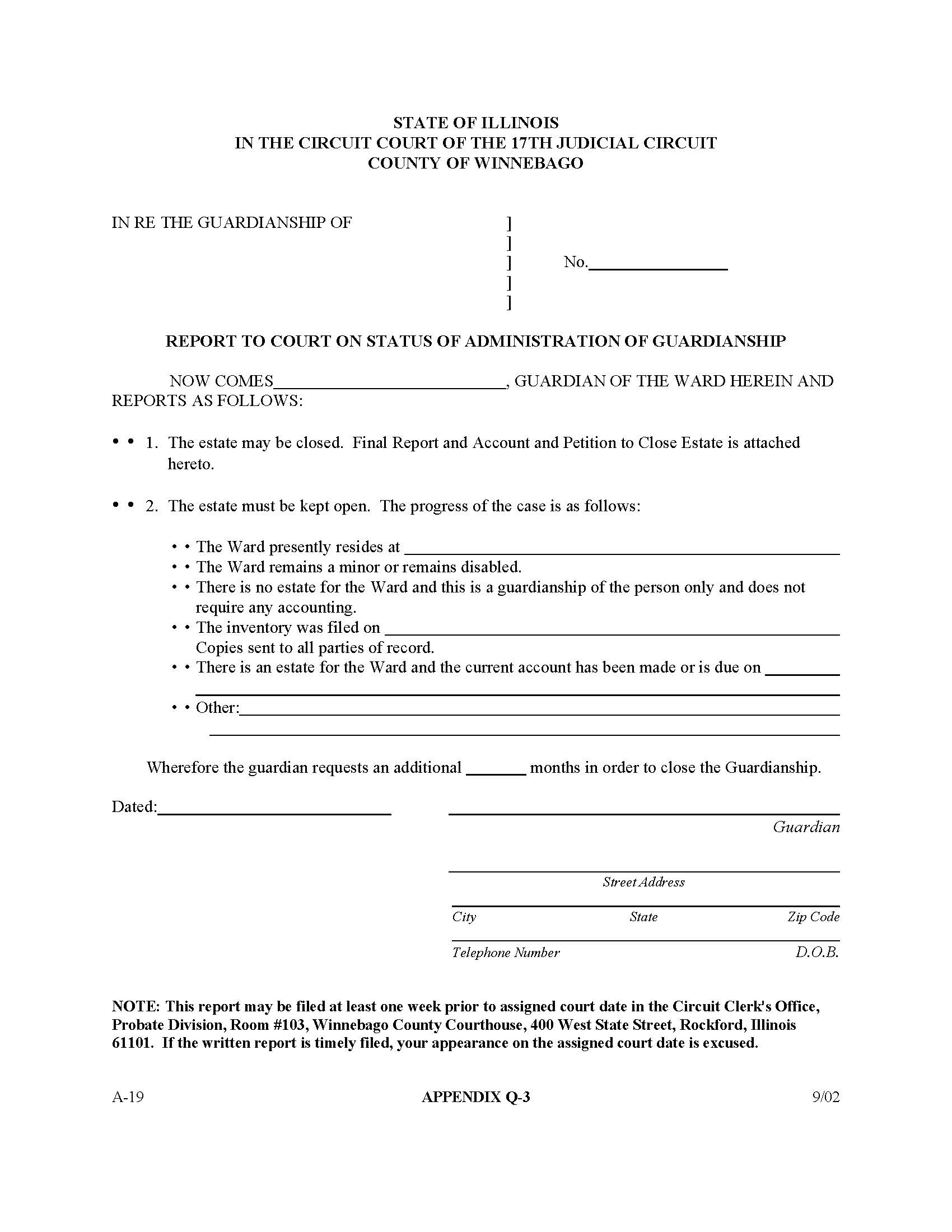 Report On Status Of Administration Of Guardianship {Appendix Q-3} | Pdf Fpdf Docx | Illinois
