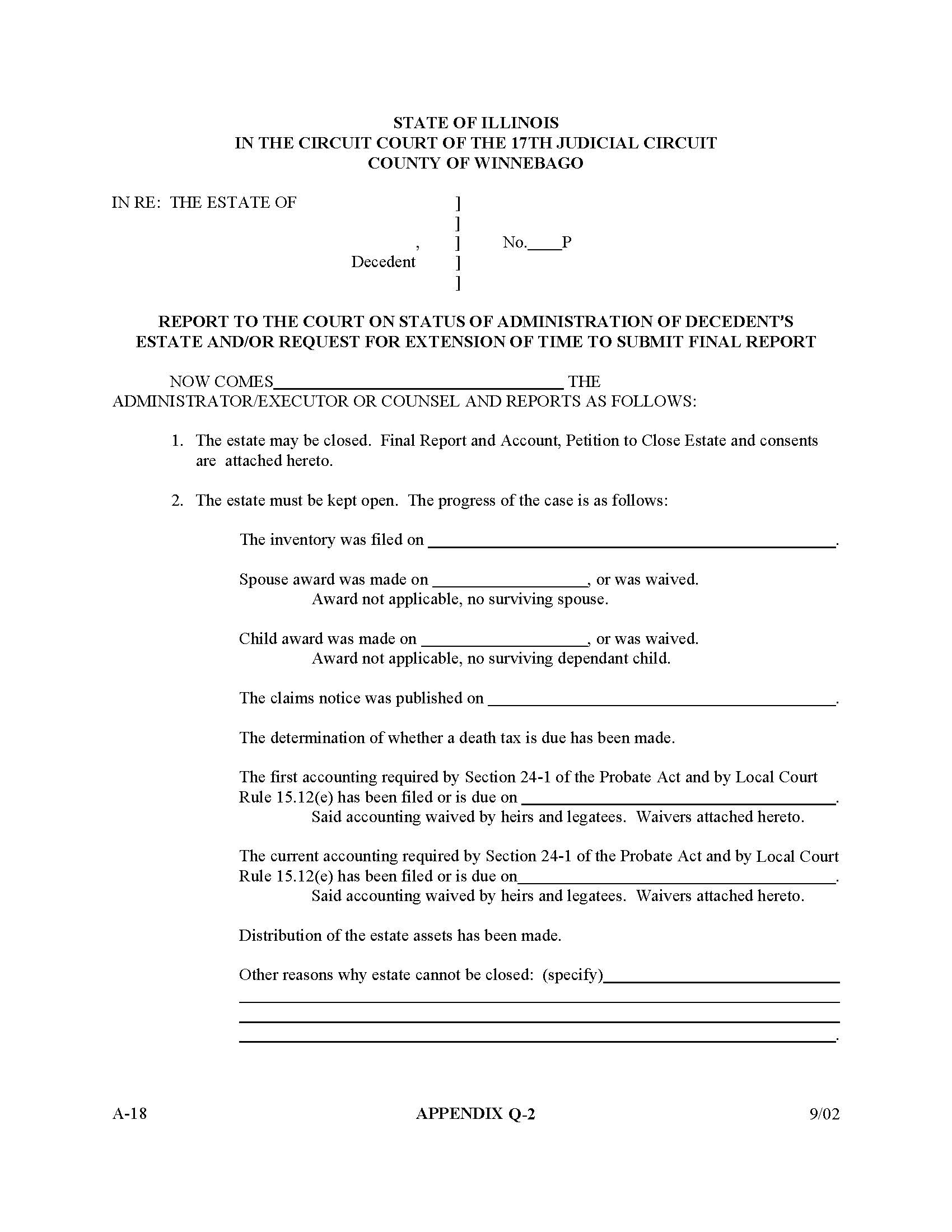 Report On Status Of Administration Request For Extension {Appendix Q-2} | Pdf Fpdf Docx | Illinois