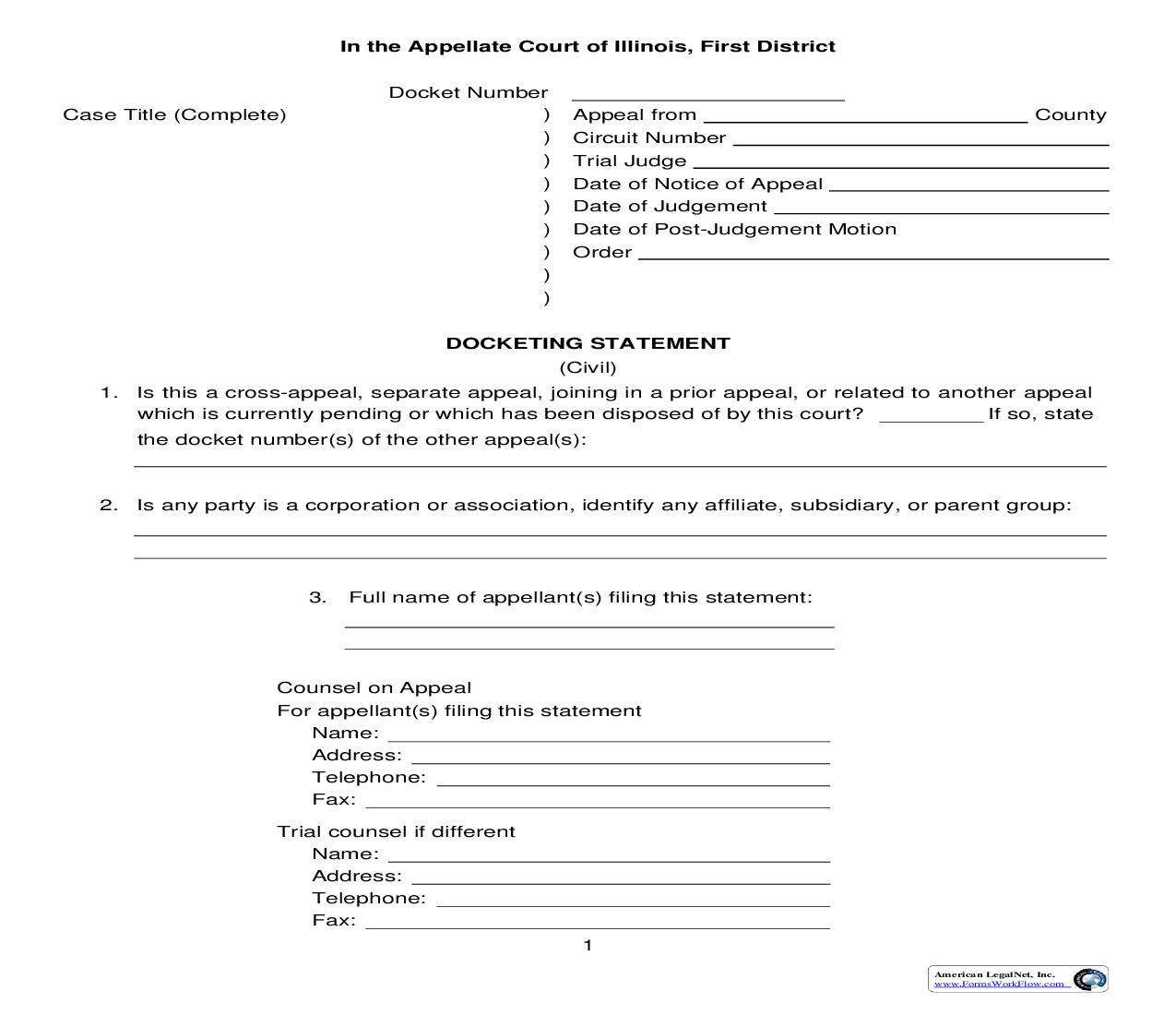 Docketing Statement (Civil) | Pdf Fpdf Doc Docx | Illinois