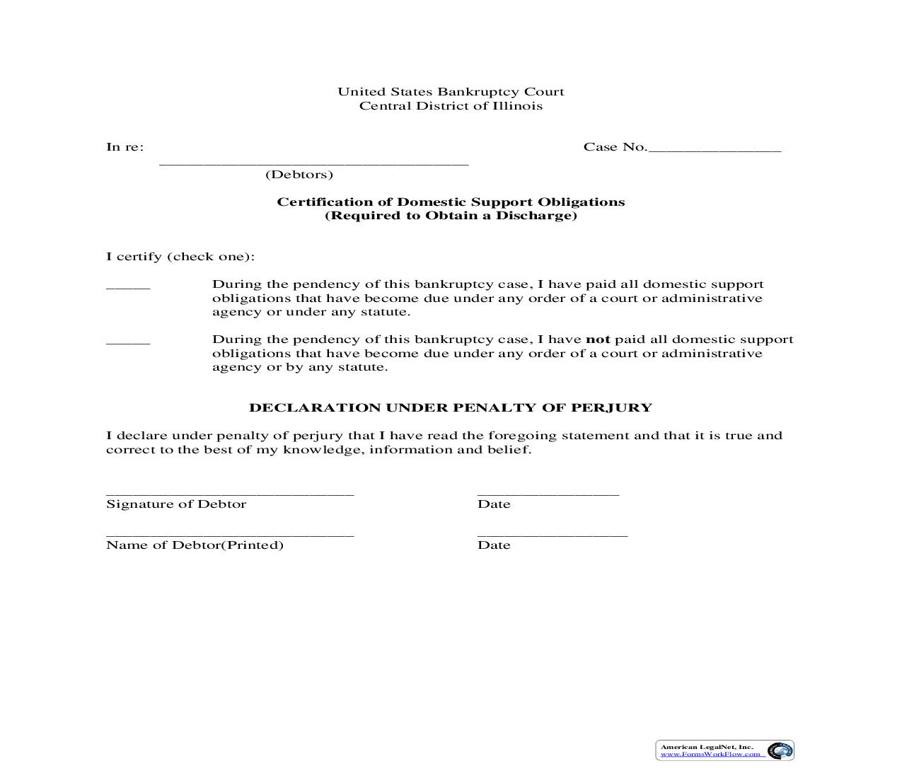 Certification Of Domestic Support Obligations | Pdf Fpdf Doc Docx | Illinois