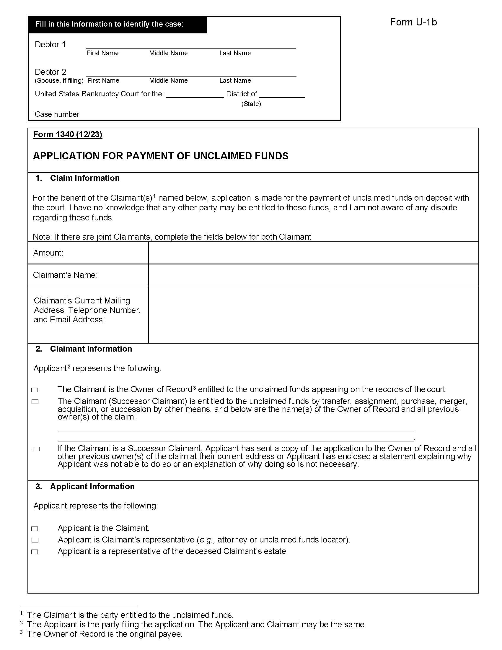 Application For Payment Of Unclaimed Funds {Form U-1b - 1340} | Pdf Fpdf Docx | Illinois