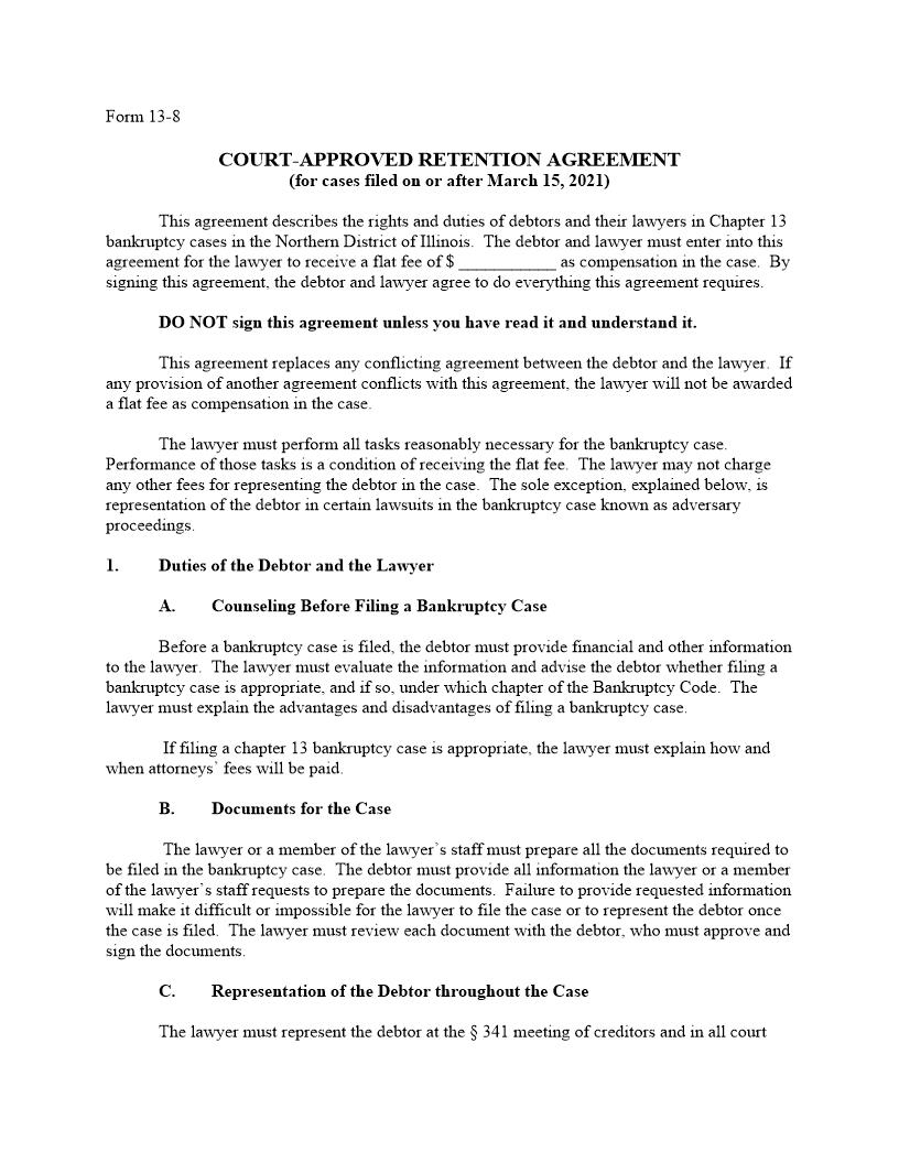 Court-Approved Retention Agreement (CARA Cases Filed On-After 03-15-21) {13-8} | Pdf Fpdf Docx | Illinois