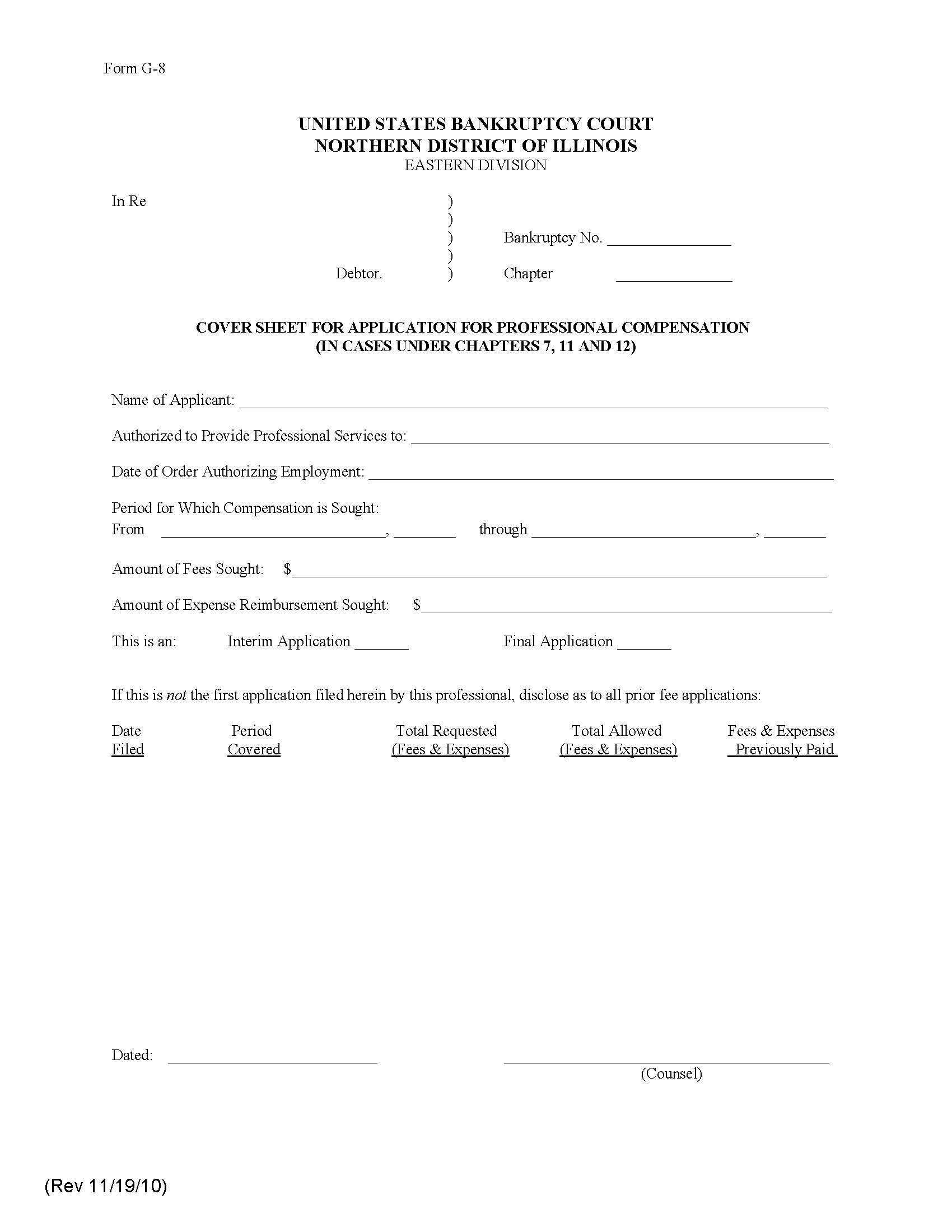 Cover Sheet For Application For Professional Compensation {G-8} | Pdf Fpdf Docx | Illinois